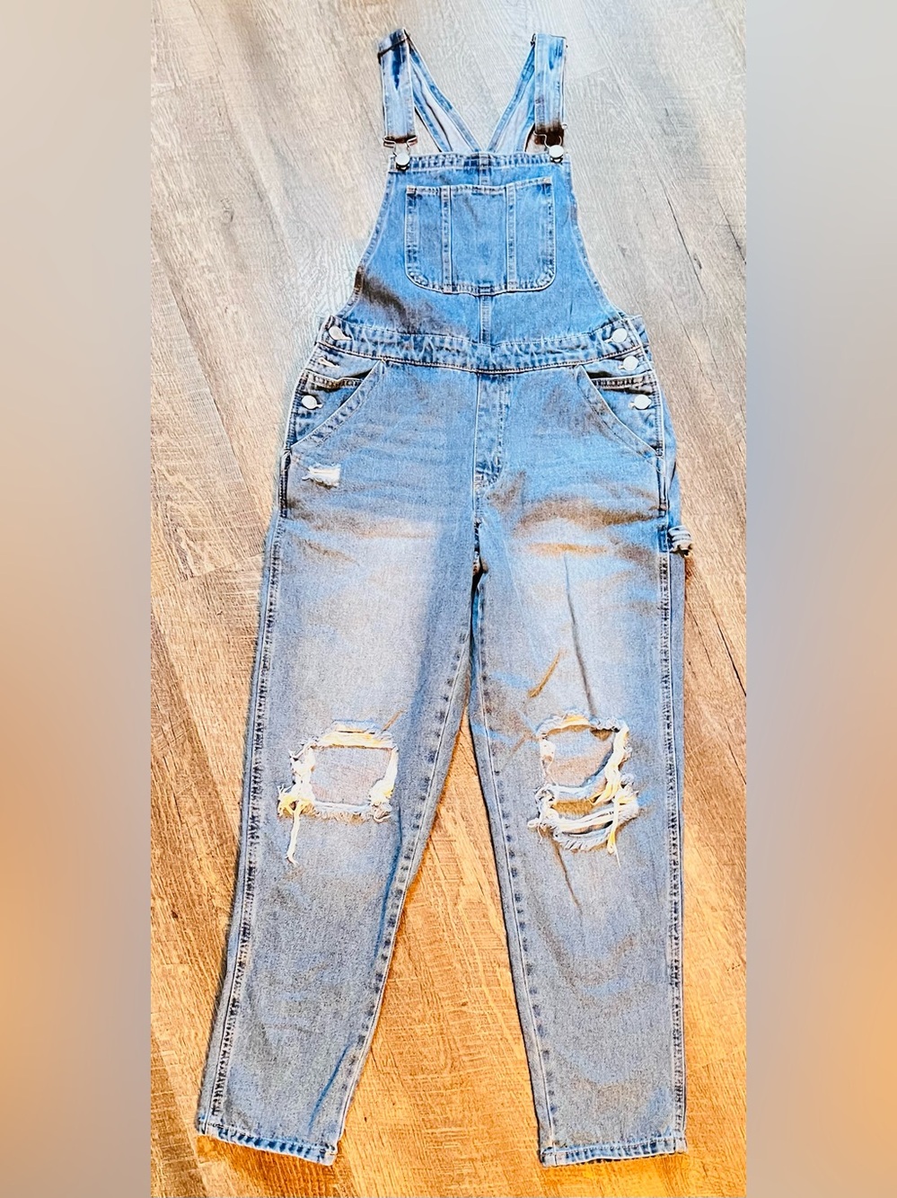 Arizona Jean Co Distressed Denim Bib Overalls Medium Relaxed Carpenter Y2K - Picture 2 of 13